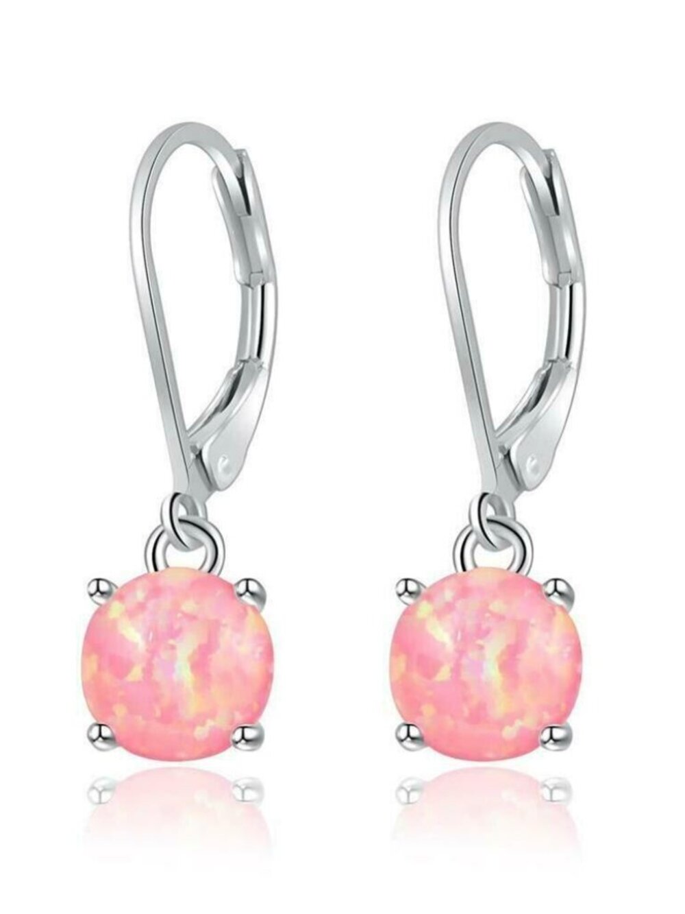 New - Pink Fire Opal Silver Leverback Earrings